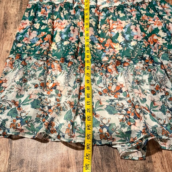 fig and flower Sheer Floral Tiered Maxi Dress in Green, White, & Orange - Picture 6 of 12